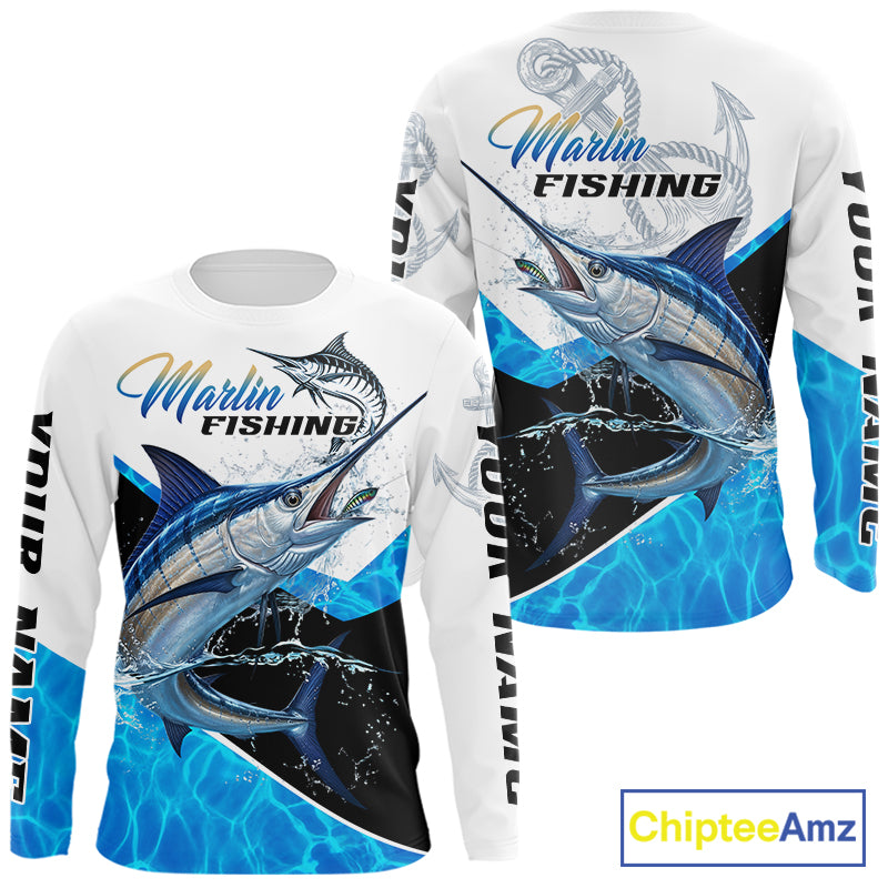 Custom Marlin Saltwater Fishing Shirt Long Sleeve Designed For Deep Sea Anglers 