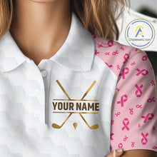 Load image into Gallery viewer, Custom Pink Ribbon Pattern Breast Cancer Golf Shirts For Womens, Breast Cancer Golf Jersey NHT797