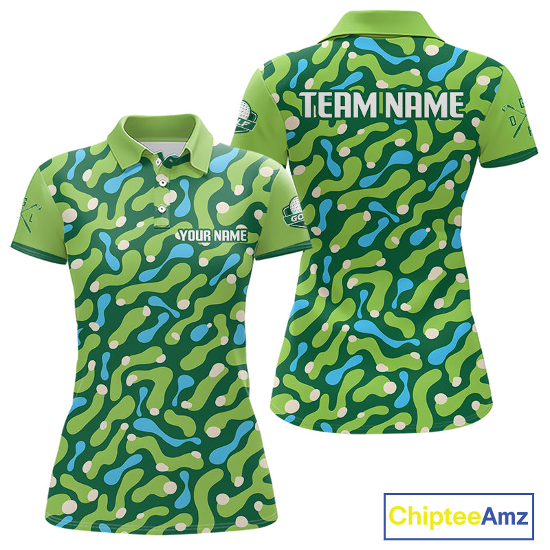 Custom Green Camo Pattern Womens Golf Polo Shirt Personalized Team Golf Uniform 