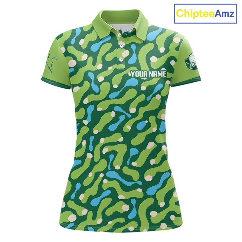 Custom Green Camo Pattern Womens Golf Polo Shirt Personalized Team Golf Uniform 