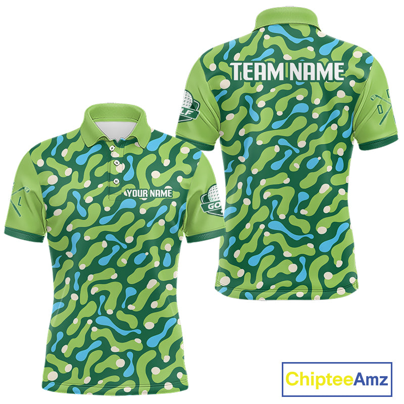 Custom Green Camo Pattern Mens Golf Polo Shirt Personalized Team Golf Uniform 