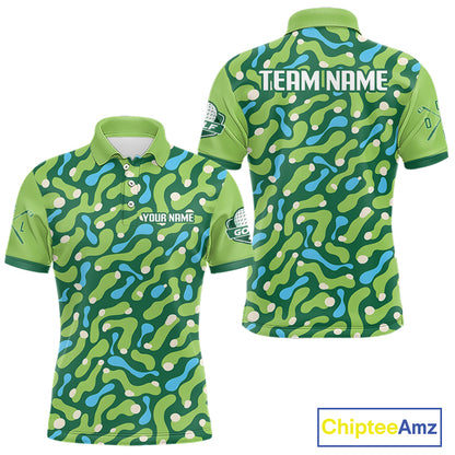 Custom Green Camo Pattern Mens Golf Polo Shirt Personalized Team Golf Uniform 