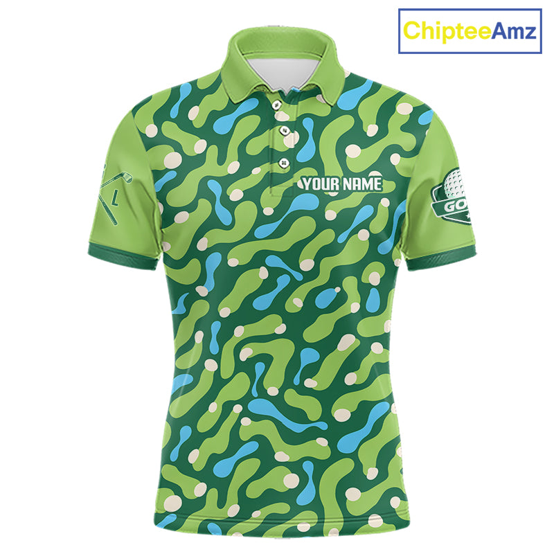 Custom Green Camo Pattern Mens Golf Polo Shirt Personalized Team Golf Uniform 