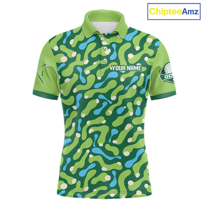 Custom Green Camo Pattern Mens Golf Polo Shirt Personalized Team Golf Uniform 