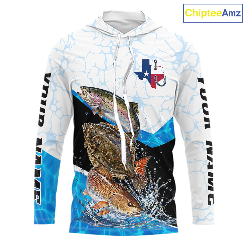 Texas Saltwater Fishing Shirt Trout Flounder Redfish Long Sleeve Hooded Performance Apparel For Men