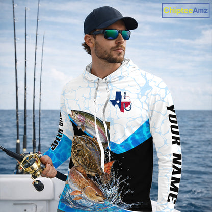 Texas Fishing Shirt Trout Flounder Redfish Long Sleeve Hooded Performance Apparel For Men
