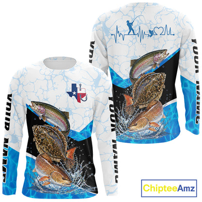 Texas Saltwater Fishing Shirt Trout Flounder Redfish Long Sleeve Performance Apparel For Men