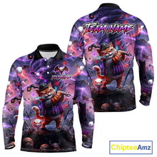 Load image into Gallery viewer, Personalized Mens Golf Polo Shirts Angry Cat Golfer Gothic Lightning Theme Team Name Shirt NHT803