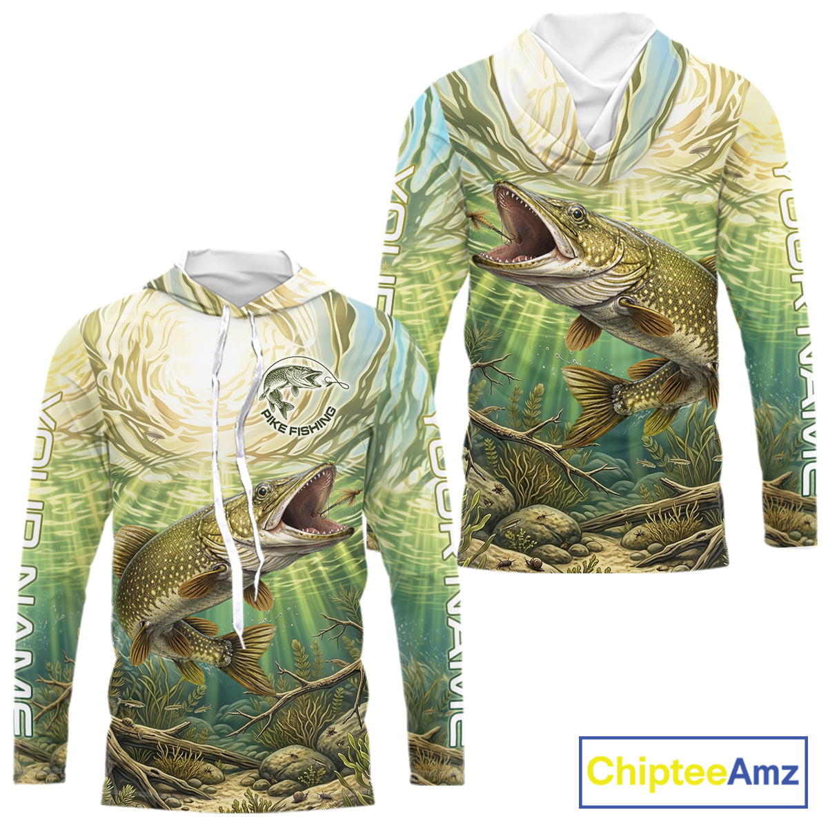 Northern Pike Fishing Jerseys For Men, Personalized Northern Pike Long Sleeve Hooded Fishing Shirts NHT808