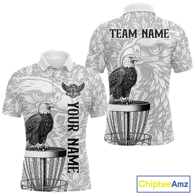 Custom Bald Eagle Mens Disc Golf Polo Shirt, Personalized Team Name Disc Golf Shirt NHT815