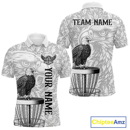 Custom Bald Eagle Mens Disc Golf Polo Shirt, Personalized Team Name Disc Golf Shirt NHT815