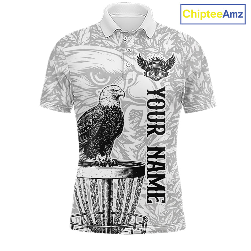 Custom Bald Eagle Mens Disc Golf Polo Shirt, Personalized Team Name Disc Golf Shirt NHT815