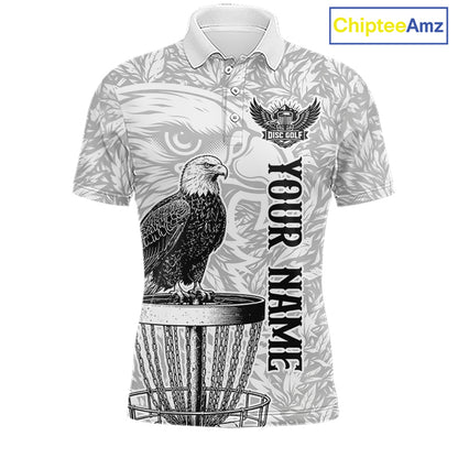 Custom Bald Eagle Mens Disc Golf Polo Shirt, Personalized Team Name Disc Golf Shirt NHT815