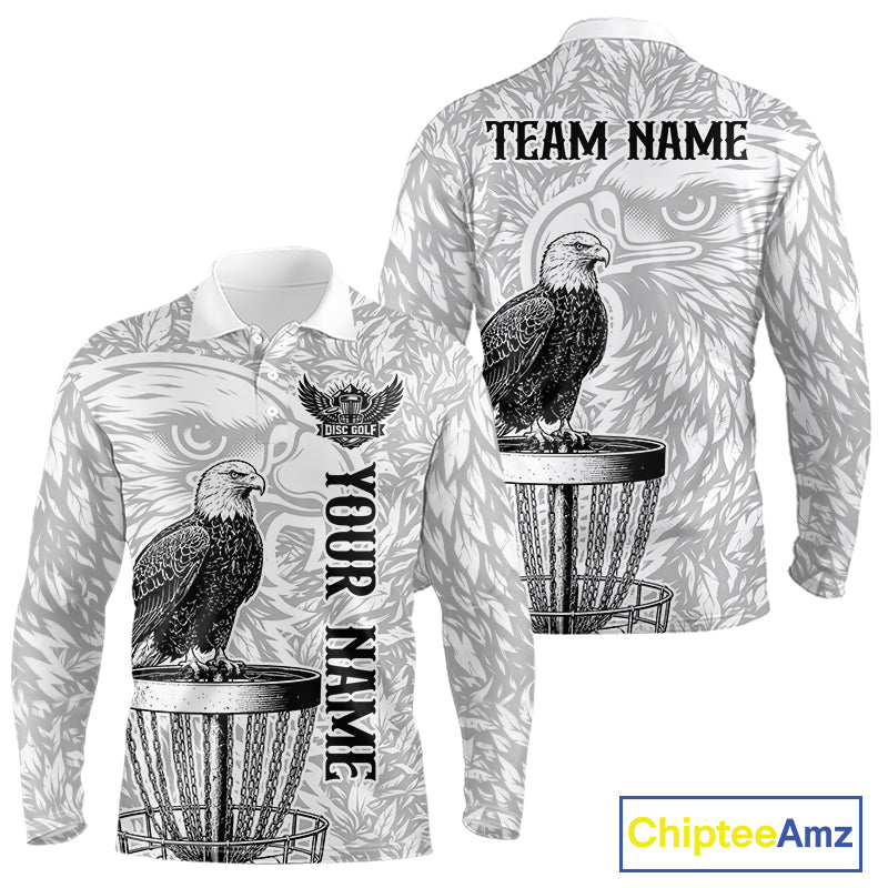 Custom Bald Eagle Mens Disc Golf Polo Shirt, Personalized Team Name Disc Golf Shirt NHT815