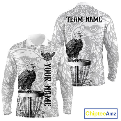 Custom Bald Eagle Mens Disc Golf Polo Shirt, Personalized Team Name Disc Golf Shirt NHT815