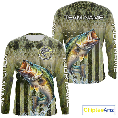 Custom Bass Fishing Shirt 3D Personalized Team Name Long Sleeve UV Protection Fishing Jersey For Men