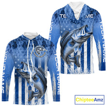 Load image into Gallery viewer, Custom Bass Fishing Shirt 3D Personalized Team Name Long Sleeve Hooded UV Protection Fishing Jersey|Blue 