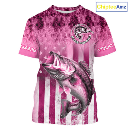Pink Custom Bass Shirt 3D Personalized Team Name Fishing T - Shirt UV Protection Fishing Jersey, Patriotics Bass Fishing Shirt
 
