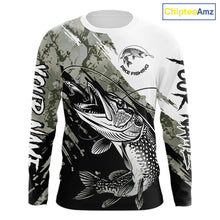 Load image into Gallery viewer, Personalized Gray Camo Northern Pike Fishing Jersey, Team Pike Fishing Long Sleeve Tournament Shirt NHT816