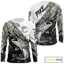 Load image into Gallery viewer, Personalized Gray Camo Northern Pike Fishing Jersey, Team Pike Fishing Long Sleeve Tournament Shirt NHT816