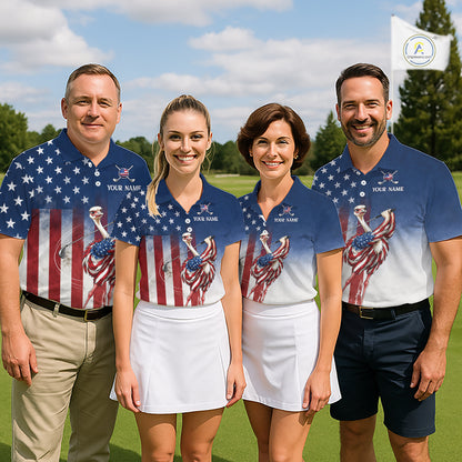 Custom American Flag Ostrich Womens Golf Polo Shirt – Funny Patriotic Golf Tournament Shirt Personalized Gift NHT1133