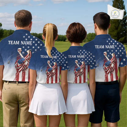 Custom American Flag Ostrich Mens Golf Polo Shirt – Funny Patriotic Golf Team Shirt Personalized Gift NHT1133
