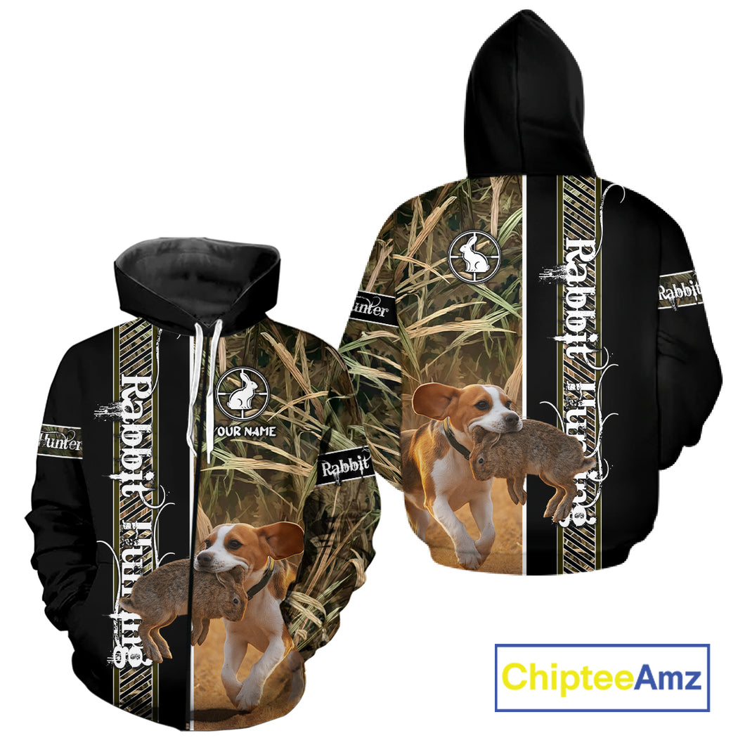 Custom Rabbit Hunting With Beagle Dog Camo 3D All Over Printed Shirt, Hunting Gift NHT161