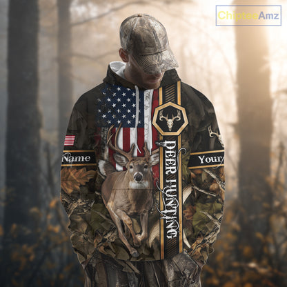 Deer Hunting Shirt US Flag 3D All Over Print, Hunting Clothes for Deer Hunting Season NHT165