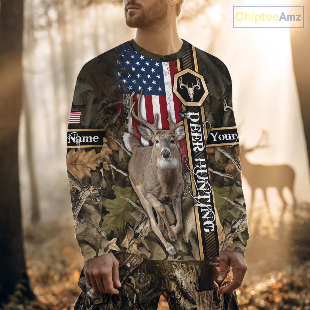 Deer Hunting Shirt US Flag 3D All Over Print, Hunting Clothes for Deer Hunting Season NHT165
