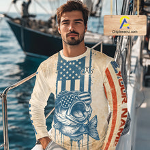 Load image into Gallery viewer, Custom Vintage Bass Funny Long Sleeve Fishing Shirt For Men,  Bass Patriotic Fishing Shirt NHT601