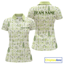 Load image into Gallery viewer, Custom Women’s Long Sleeve Golf Polo Shirt Lucky Shamrock Argyle Pattern Personalized Team Name