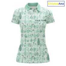 Load image into Gallery viewer, Custom Women’s Long Sleeve Golf Polo Shirt Lucky Shamrock Argyle Pattern Personalized Team Name|Tourquoise NHT971 - Women'...