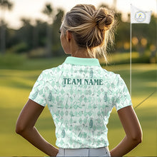 Load image into Gallery viewer, Custom Women’s Long Sleeve Golf Polo Shirt Lucky Shamrock Argyle Pattern Personalized Team Name