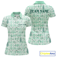 Load image into Gallery viewer, Custom Women’s Long Sleeve Golf Polo Shirt Lucky Shamrock Argyle Pattern Personalized Team Name