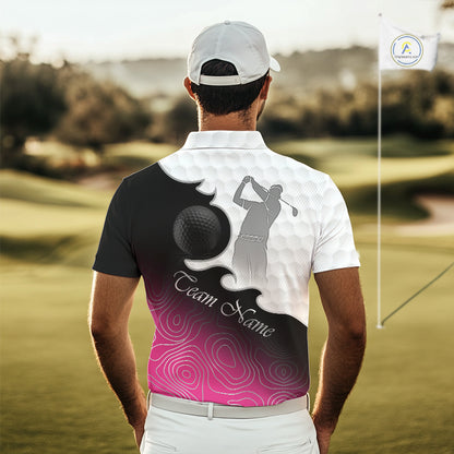 Custom Mens Golf Polo Shirt Pink Black Gradient, Personalized Name Golf Shirt, Gift For Golfer NHT825