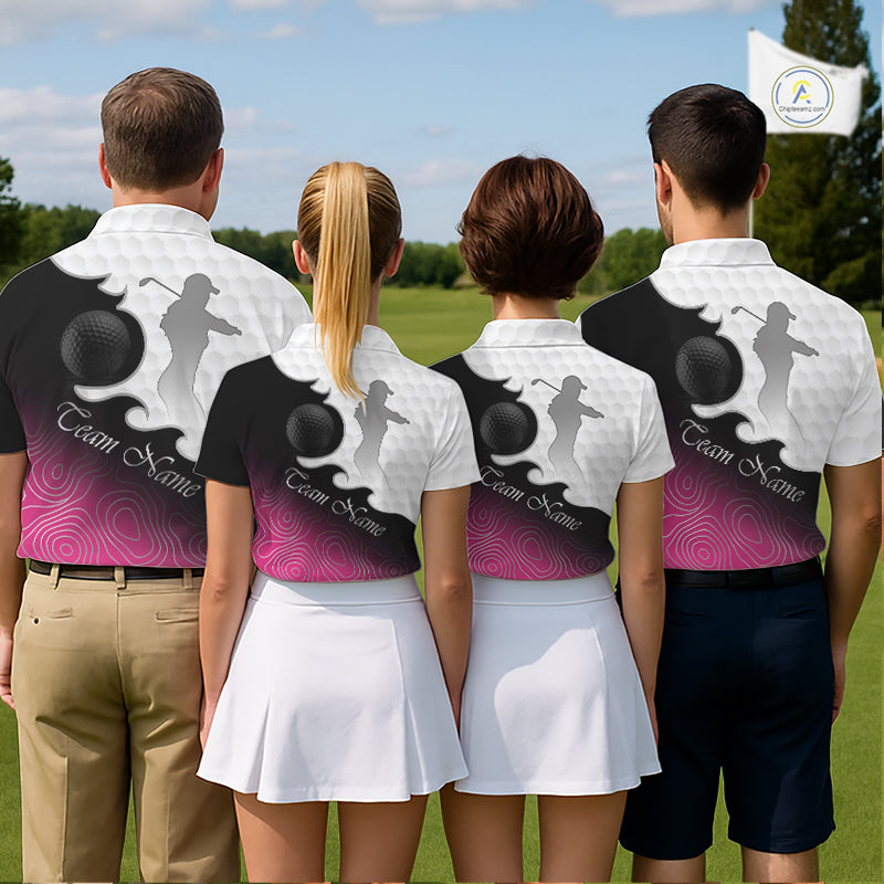 Custom Mens Golf Polo Shirt Pink Black Gradient, Personalized Name Golf Shirt, Gift For Golfer NHT825