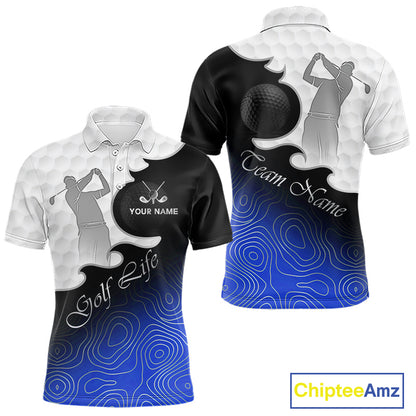Custom Mens Golf Polo Shirt Blue Black Gradient, Personalized Name Golf Shirt, Gift For Golfer NHT826