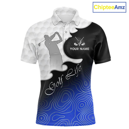 Custom Mens Golf Polo Shirt Blue Black Gradient, Personalized Name Golf Shirt, Gift For Golfer NHT826