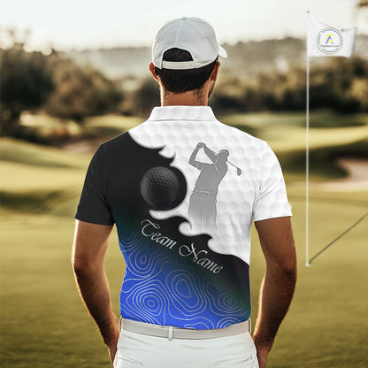 Custom Mens Golf Polo Shirt Blue Black Gradient, Personalized Name Golf Shirt, Gift For Golfer NHT826