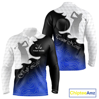 Custom Mens Golf Polo Shirt Blue Black Gradient, Personalized Name Golf Shirt, Gift For Golfer NHT826