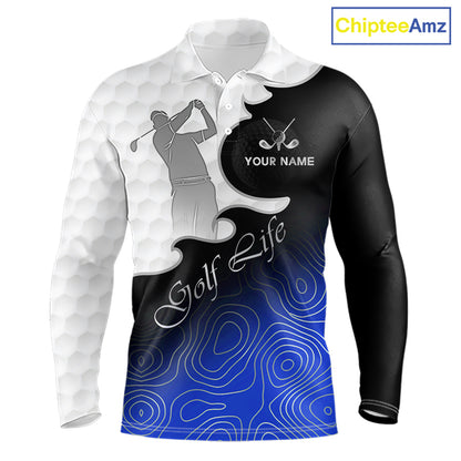 Custom Mens Golf Polo Shirt Blue Black Gradient, Personalized Name Golf Shirt, Gift For Golfer NHT826