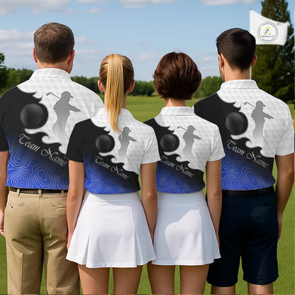 Custom Womens Golf Polo Shirt Blue Black Gradient, Personalized Name Golf Shirt, Gift For Golfer NHT826