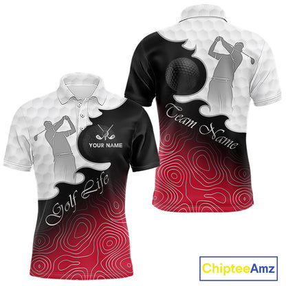 Custom Mens Golf Polo Shirt Red Black Gradient, Personalized Name Golf Shirt, Gift For Golfer NHT827