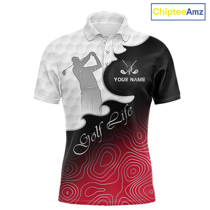 Custom Mens Golf Polo Shirt Red Black Gradient, Personalized Name Golf Shirt, Gift For Golfer NHT827