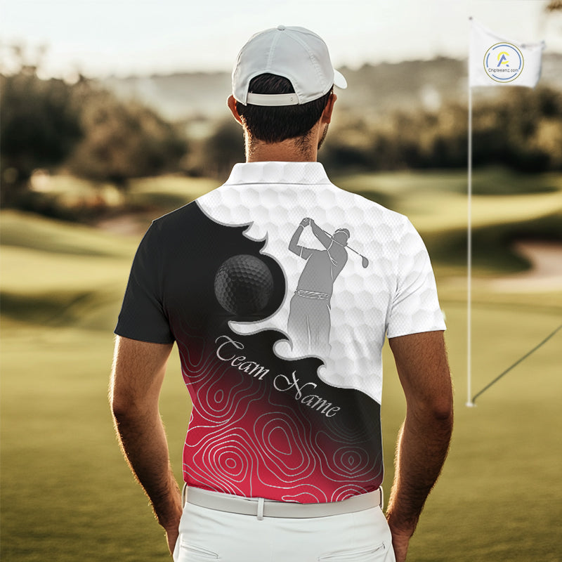 Custom Mens Golf Polo Shirt Red Black Gradient, Personalized Name Golf Shirt, Gift For Golfer NHT827