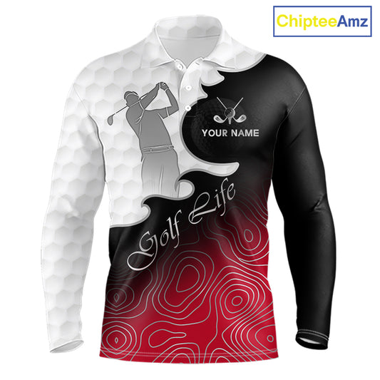 Custom Mens Golf Polo Shirt Red Black Gradient, Personalized Name Golf Shirt, Gift For Golfer NHT827