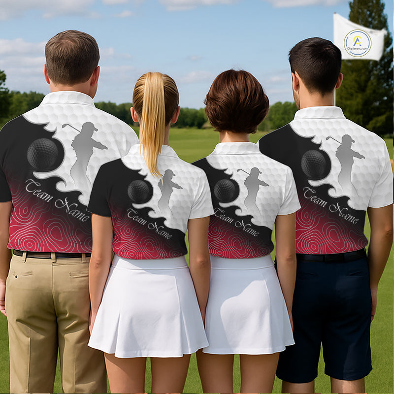 Custom Mens Golf Polo Shirt Red Black Gradient, Personalized Name Golf Shirt, Gift For Golfer NHT827