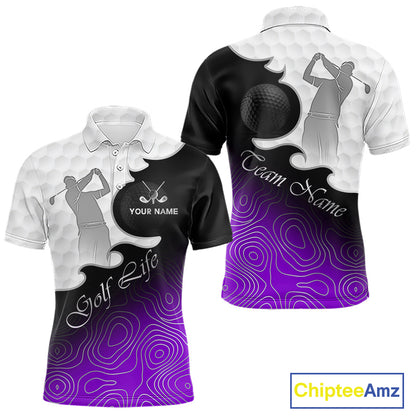 Custom Mens Golf Polo Shirt Purple Black Gradient, Personalized Name Golf Shirt, Gift For Golfer NHT828