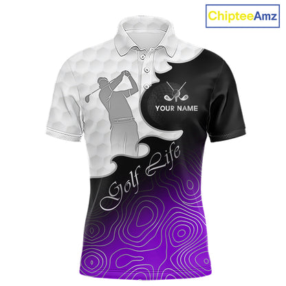 Custom Mens Golf Polo Shirt Purple Black Gradient, Personalized Name Golf Shirt, Gift For Golfer NHT828