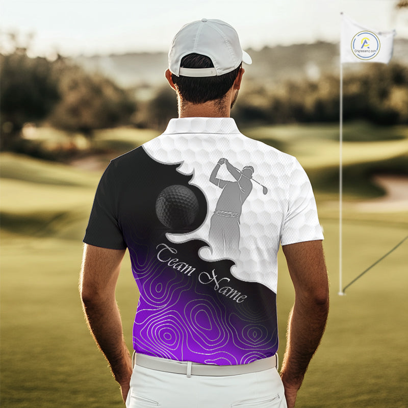 Custom Mens Golf Polo Shirt Purple Black Gradient, Personalized Name Golf Shirt, Gift For Golfer NHT828